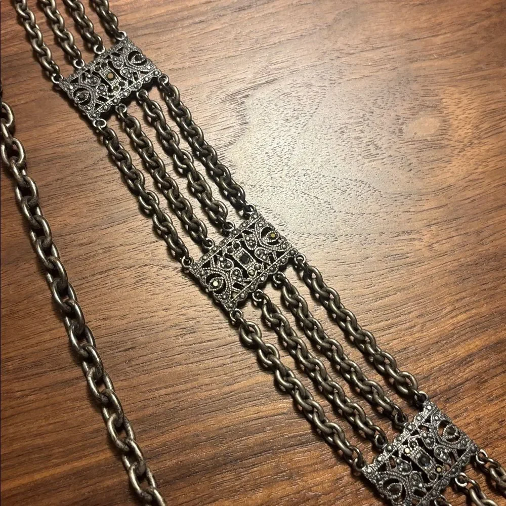 Gunmetal Silver Chain Belt with Rhinestones afintrix.com display picture 1